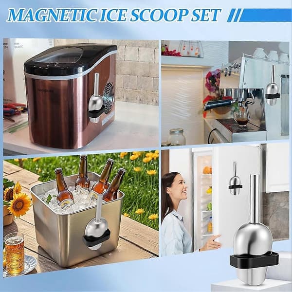 Isske med magnetisk skeholder til 2.0 ismaskiner, 9 tommer rustfrit stål sølv