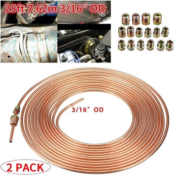 2-pack 25 fot Koppar Nickel Bromsrörssats 3/16 tum OD + 30 st Kopplingsmuttrar