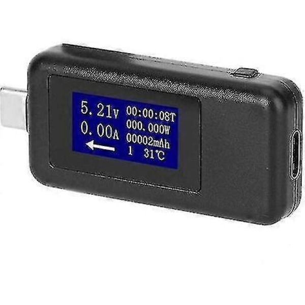 Usb Typ-c Testare, Multifunktionell Dubbelriktad Strömspänning DC Digital Voltmeter (svart)