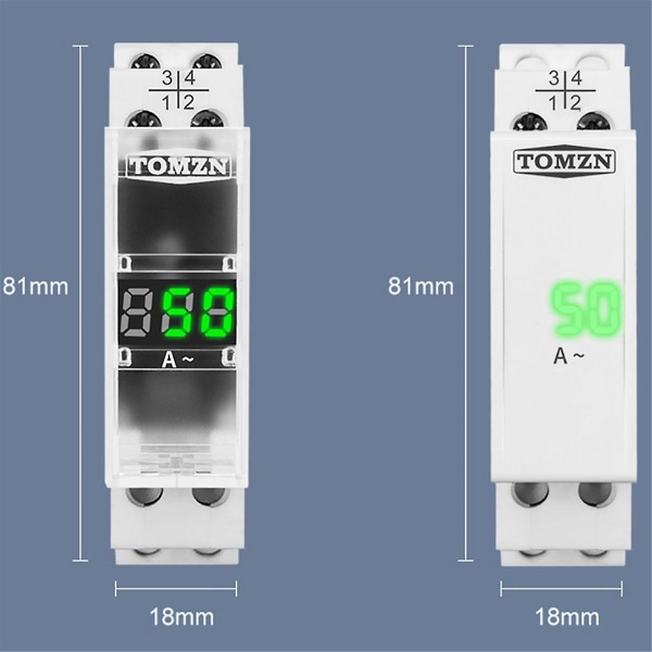 Din-skinne enkeltfaset amperemåler AC 40-500V minimodulær amperemetermålerindikator LED digitalt display, ikke gennemsigtigt