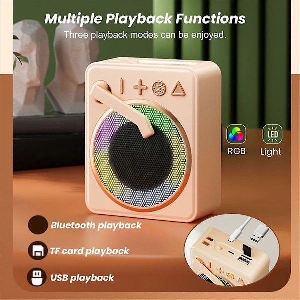 Bærbar Retro Bluetooth 5.0 Højttaler+RGB Lys Trådløs Pladespiller Højttalere Understøtter TF Kort U Disk MP3 Afspiller Hvid