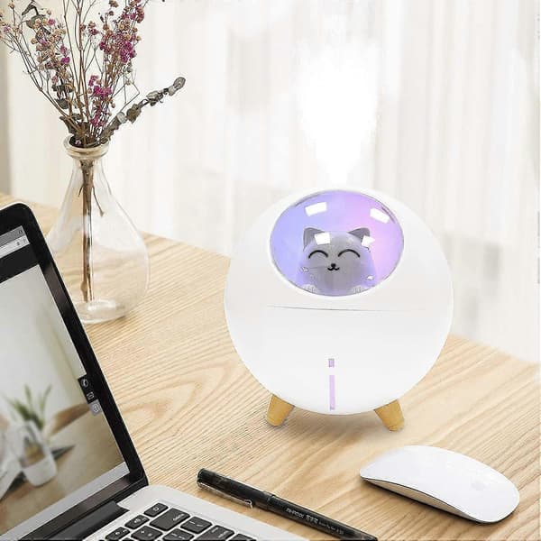 Mini Luftfuktere - Bærbar Liten USB Luftfukter, Stille Luftfukter med LED Atmosfærelys, 2 Tåkemoduser Søt Luftfukter (Hvit)