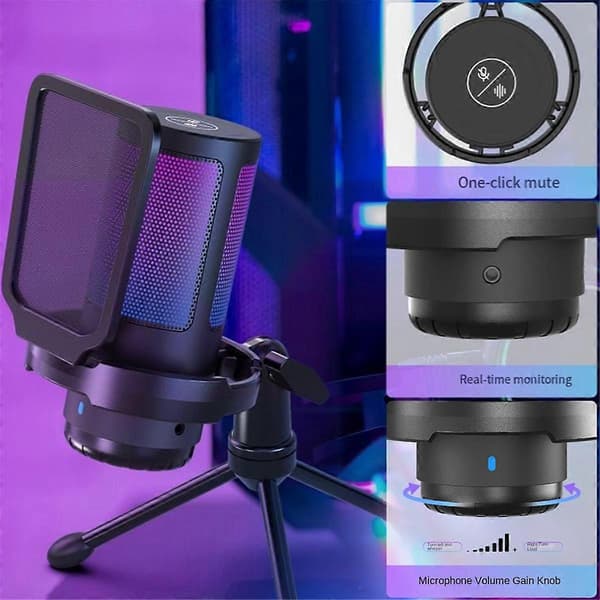 Støjreducerende kondensatormikrofon med stativbeslag Gaming Streaming Mikrofon Shock Mount til PC Computere Laptops