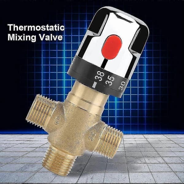 Termostatisk Blandingsventil, 3-vejs Solid Messing Termostatisk Blandingsventil, Brusesystem, Temperaturreguleringsventil til Husholdningsvarmeapparater, Type 3