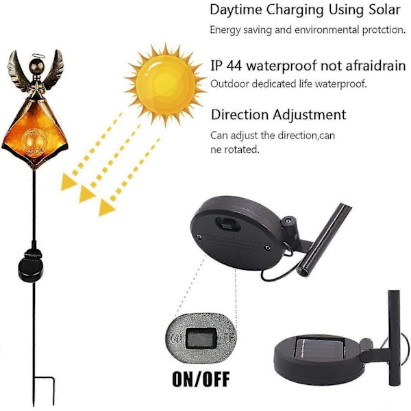 Solcelledrevet plenlampe, utsøkt bakkelampe, stokk, engel, flamme, måne, LED-dekor