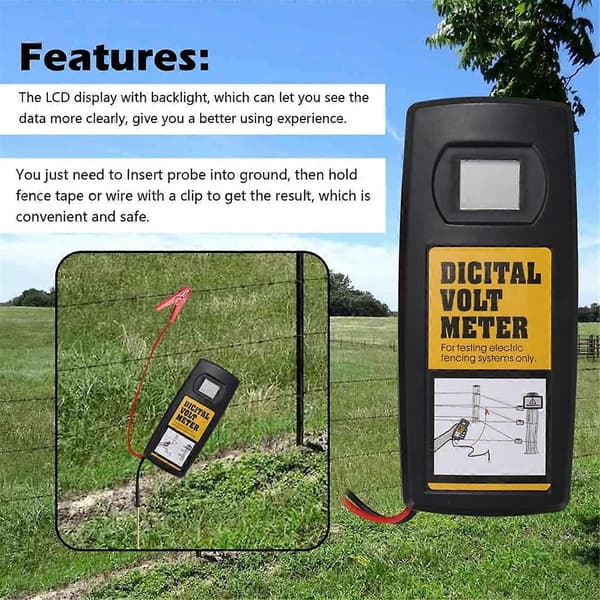 9.9KV Digitalt Hegnstester Hjemmehave Hest Husdyr Elektrisk Hegn Voltmeter LCD Display med Ba
