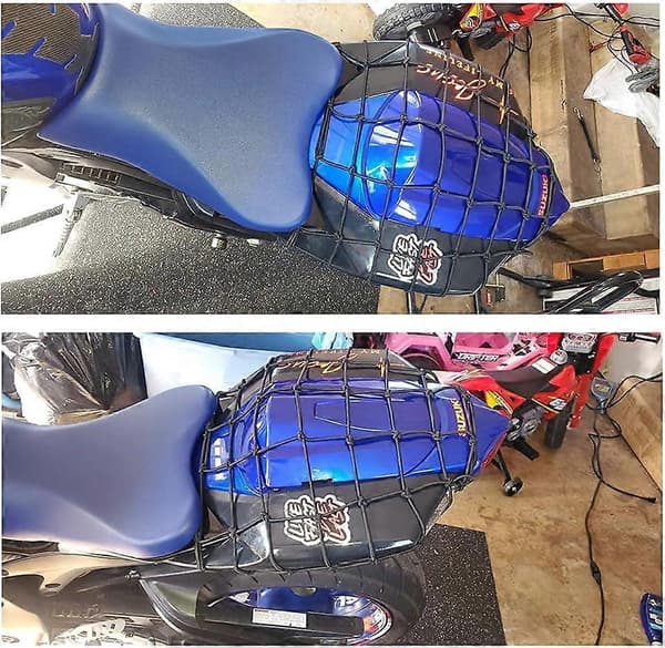 Sort Motorcykel Lastnet med 6 Justerbare Kroge og Stramt til Last Hjelm Net, 40*40cm