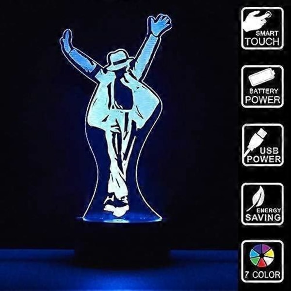 2025 Ny Michael Jackson Actionfigur 3D Lamper Optiske Illusjoner 7 Farger Endre Berøringsbryter Nattlys