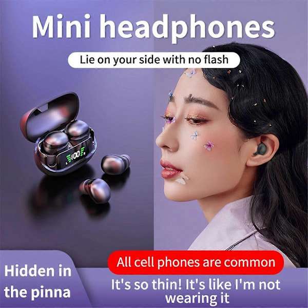 Pienet näkymättömät Bluetooth 5.3 HiFi Stereo -nappikuulokkeet, matalan latenssin langattomat kuulokkeet mikrofonilla työhön, musiikkiin B
