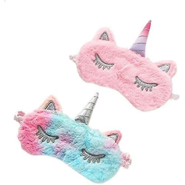 Enhörning Sovmask, 2-pack Flickor Mjuk Plysch Ögonbindelmask, Söt Enhörning Barnsömn