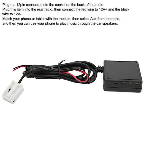 12-nastainen Bluetooth AUX -moduuli langaton handsfree-mikrofoni Peugeot C2 C4 307 308 -malleihin