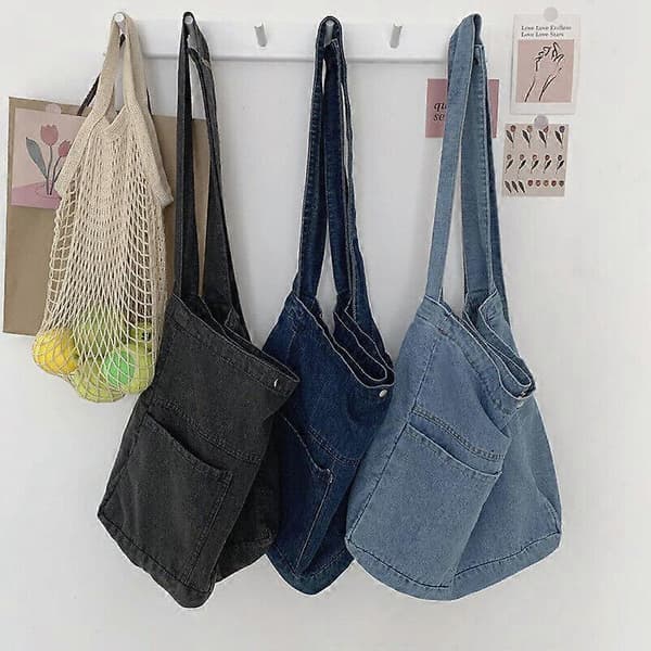 Denim stor kapasitet lerret messenger bag dame