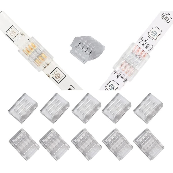 10-pack 4-stifts RGB LED-ljusremsanslutningar 10 mm Trådlösa Gapless Lödfria Adapterterminaler för S