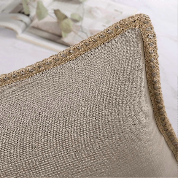 2-pack lantlig dekorativa kuddfodral i burlap med linnekanter, skräddarsydda kanter, beige, 12 x 20 tum, 30 x 50 cm