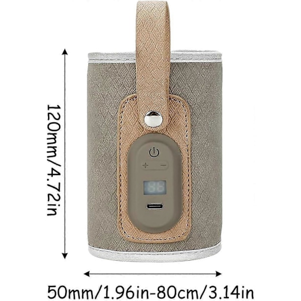 Pullonlämmitin, säädettävä USB-eristetty tuttipullon lämmitin, kannettava tuttipullon lämmitinlaukku, kotiin autoon, harmaa