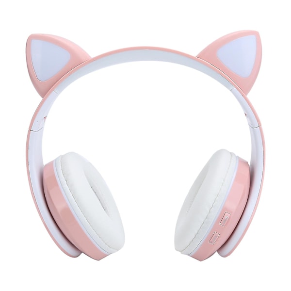 Bluetooth 5.0 Stereo Musikk Hodetelefoner Katteøre Lysende Søte Headset for Unge Mennesker Rosa Sirkelmønster