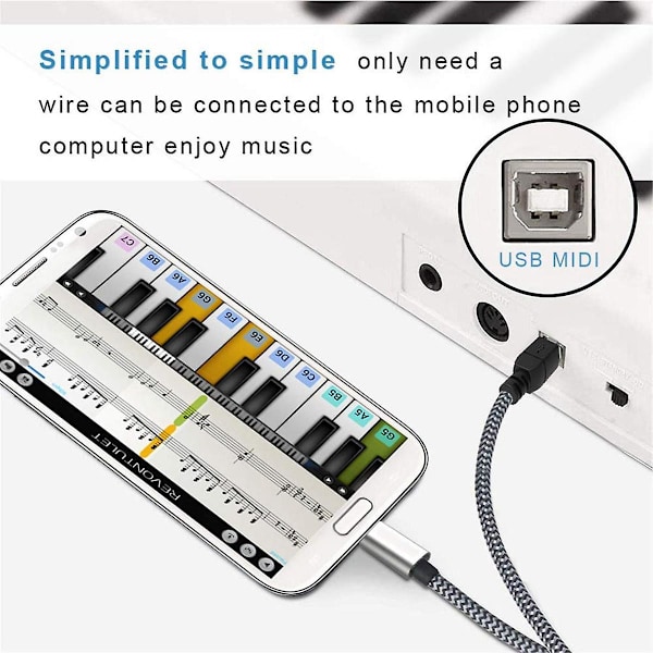 Typ C till MIDI-kabel USB C till USB B 2.0 Skrivarkabel Skrivare Skanner Sladd för AIO, , , Skrivare An