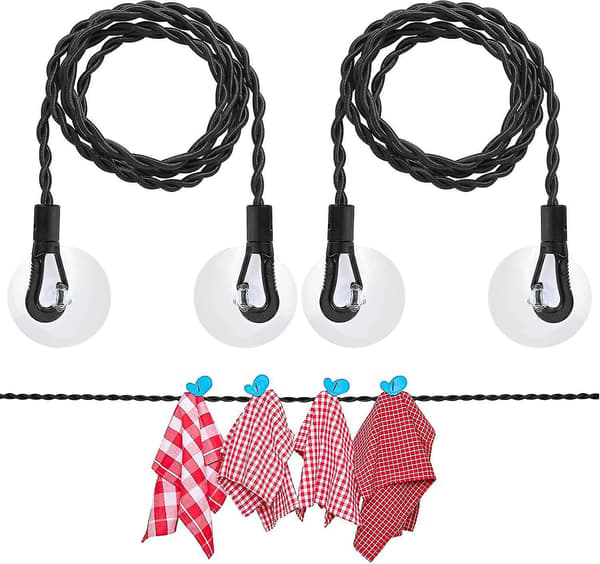 Bærbar tørresnor til camping, vandreture, strand - 2 stk., 1,5 m (Sort)