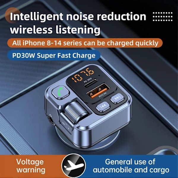 Biltelefonlader med dobbelt port Bluetooth-kompatibel bil MP3-afspiller egnet til biler med 12V - 24V