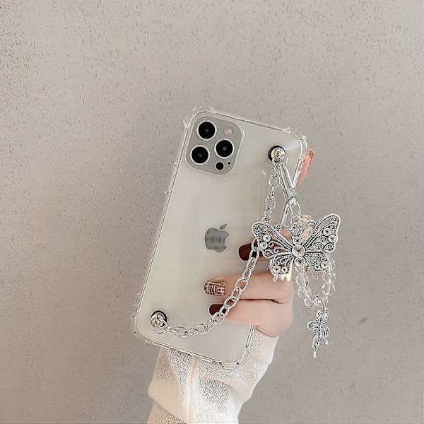 HSYHERE Tyttöjen Naisten Kaunis Elegantti Perhosaiheinen Läpinäkyvä Pehmeä TPU Silikoni Kumipuhelinkotelo iPhone 11:lle + Metallinen Perhosrannekoru Ch