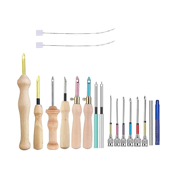 17 st Punch Needle Kit Punch Needle Broderi Kit Justerbart Punch Needle Tool, trähandtag Emb