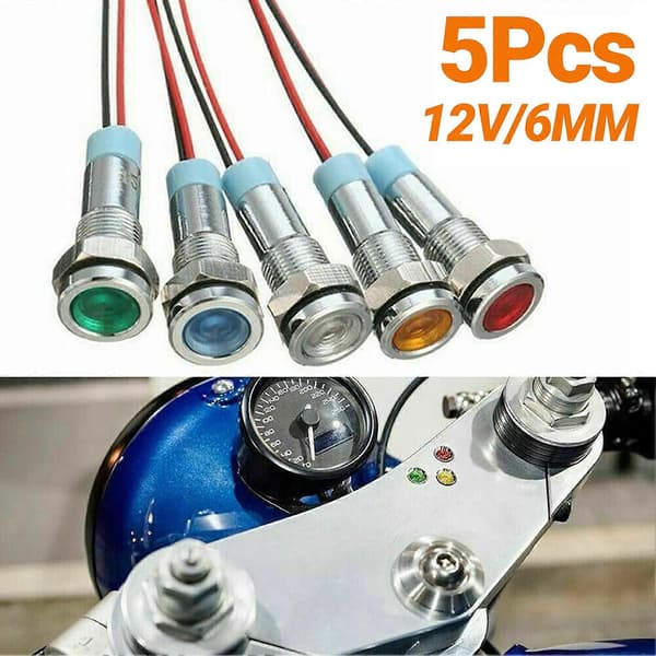 5 stk Indikatorlys Ledningsført Ultra Lys Vanntett 6mm LED Dash Panel Advarselslampe for Bil