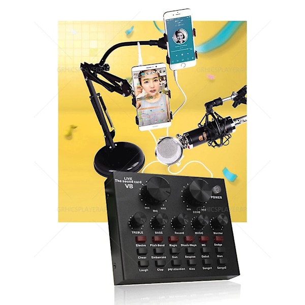 Eksternt USB-lydkort for PC, telefon, datamaskin, headset, mikrofon, nettsending, personlig underholdning, streamer, direktesendt lyd