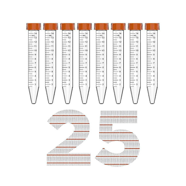 Kartiomainen sentrifugiputki - 15 ml sentrifugiputket, 25 kpl steriilejä putkia vuodottomilla ruuvikorkilla, C