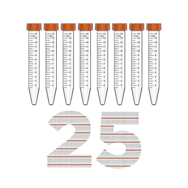 Konisk Sentrifugerør - 15ml Sentrifugerør, 25 stk Sterile Rør med Lekkasjetette Skrulokk, C