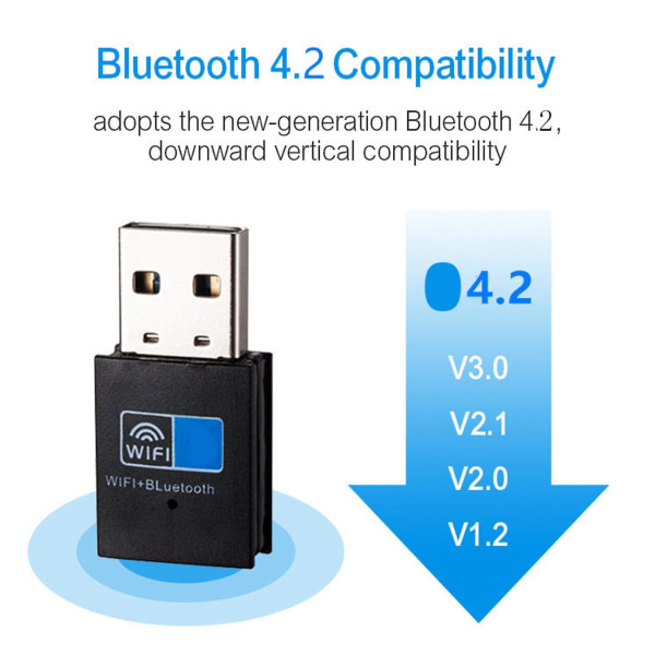 USB Wifi Bluetooth Adapter, Bluetooth 4.2 150mbps Wifi Dongle nätverkskort, Wifi Bluetooth mottagare