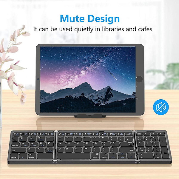 Foldbar, USB-opladelig trådløst tastatur til IOS, Android, Windows PC Laptop Smartphone - Sort