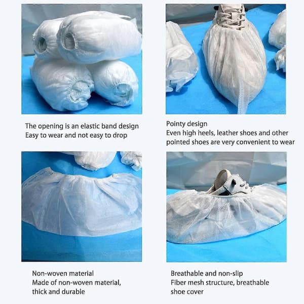 200-pack Engångs Skoskydd av Nonwoven-tyg för Mattrengöring, Golvskydd - Vit