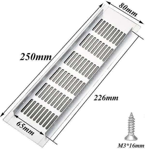 2 Stk. Rektangulær Ventilationsrist, Aluminium Ventilationsrist, Udendørs Ventilationsrist 80x250mm -Z