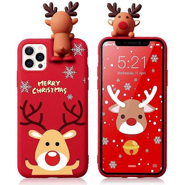3D Snögubbe Design Silikon Skal för Flickor Kvinnor Slim Stötsäkert Mjukt Sött Fodral för Apple iPhone 13 6.1 tum. Älg