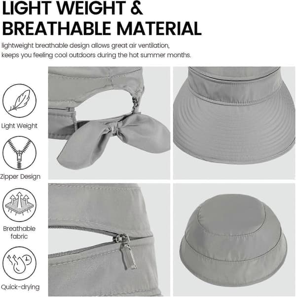Hattar för kvinnor UPF 50+ UV Solskydd Konvertibel Strandvisirhatt Grey