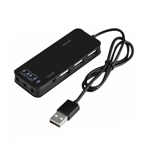 7.1 Kanals 3 USB-porter Ekstern Lydkort Hub Audio Mic Adapter for PC Bærbar PC