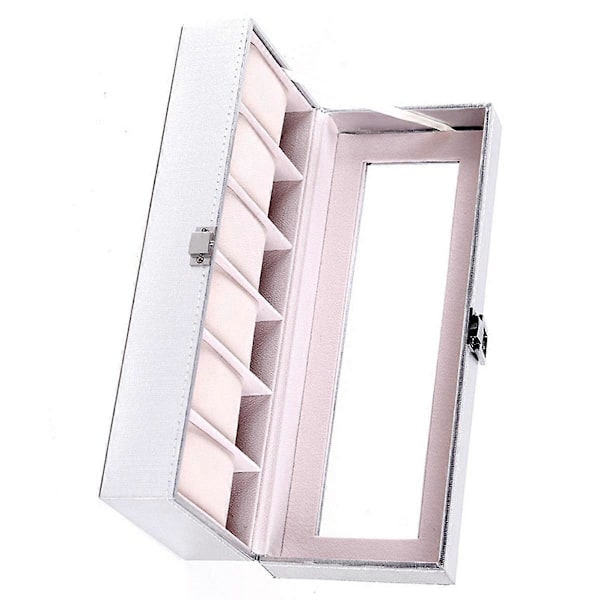 Klockförvaringslåda med 6 fack, specialfodral för damklockor, dekorativ organizer, mode-present, 6 fack, silver