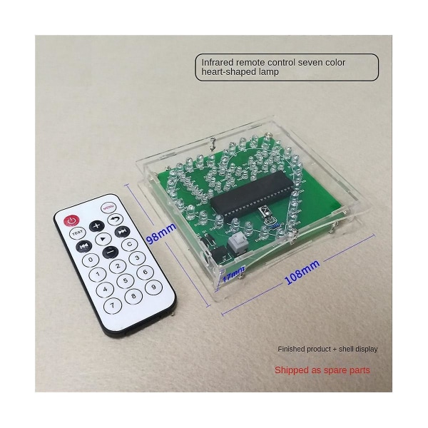 DIY Elektroniskt Kit Färgglada LED-blixt Hjärta DIY Fjärrkontroll Lödprojekt Kit 's Present W