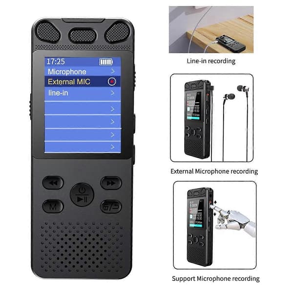 Stemmeoptager Aktiveret Digital Lydoptager 16GB USB Optag Non-Stop 120 Timer Støjreduktion