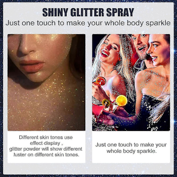 EELHOE 60ml Glittrande Glitter Spray för Hår Kropp Kläder Halloween Nattklubb Party Glitter Puder Lång -4134190258371