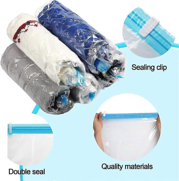 24-pack Reseplatsbesparande Väskor Rullande Kompressionsväskor Bulk för Packning av Bagage Kläder, 8 x XL, 8