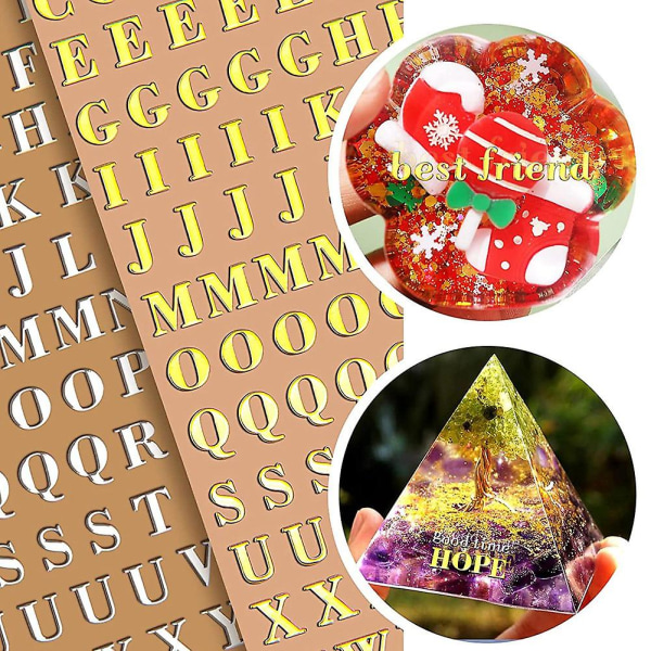 12 ark Letter Resin Stickers, Small Alfabet Number Stickers For Resin Art, Glitter Alloy Self A