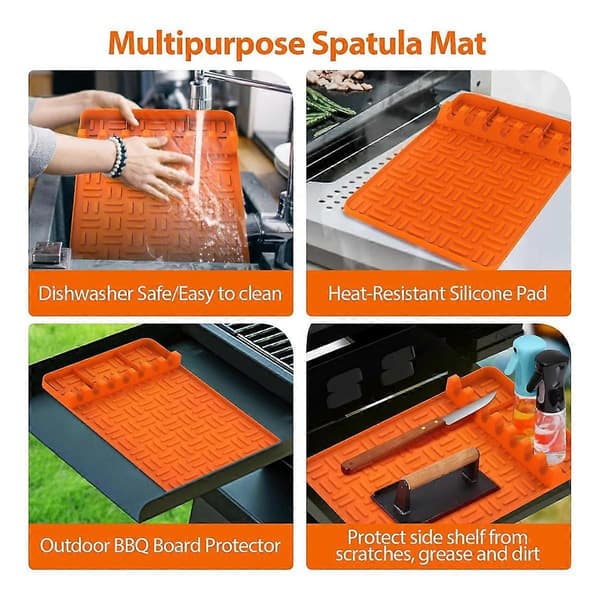 Silikonmatte for Grillverktøy, Spatelmatte med Dryppebrett, Sidehyllematte Grillredskapsholder Grilltilbehør