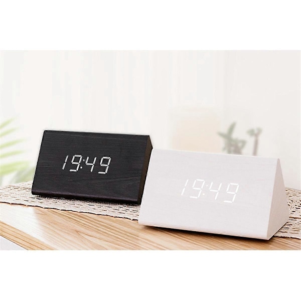 Träklocka Multifunktionell LED Elektronisk Väckarklocka Trä Röststyrd Klocka Digital Tyst Träklocka, A