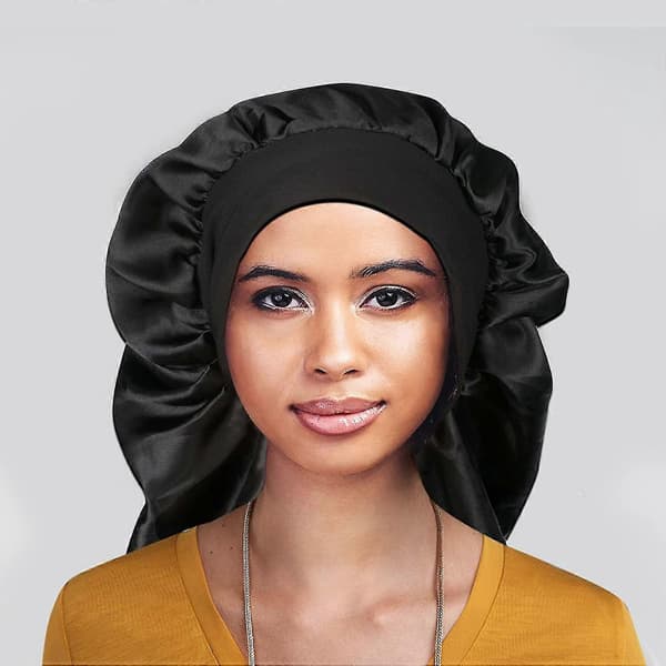 Satinmössa för kvinnor - 2-pack mjuk och elastisk svart leopard långhårsmössa