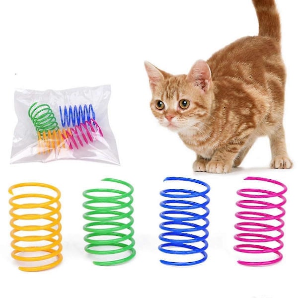 Katt Leksaksfjädrar Bred Färgstark Fjäderleksak för Katt Plastspiral Fjädrar För Kattunge Husdjur