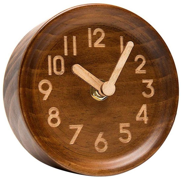 Wooden Desk & Table Analog Clock Made Of Genuine Pine(dark)-battery Operated With Precise Silent Sw