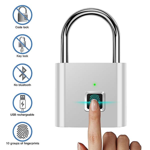 Fingeravtryckslås, bärbart stöldskyddande USB-laddningsbart fingeravtryckslås för skåp, resväskor, ryggsäckar