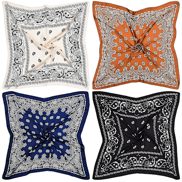 4 kpl 27 tuuman satiinihiuspanta huivi Silk Feeling Bandana Boho hiuspanta naisille ja tytöille (klassinen kuvio)