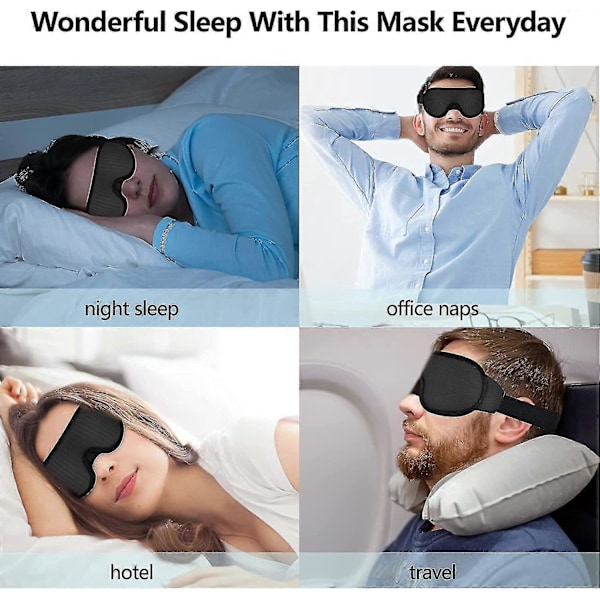 Natmaske Sovemaske Blindfold Nat Cahce Øjne Til Sovning Memory Foam 3d Konturformet Pasform, Sort